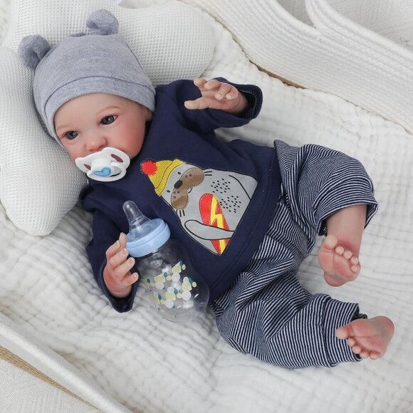 🆕19inch Soft Cloth Body Newborn Baby Poseable Limbs Luca Doll Baby Boy - Picture 4 of 9